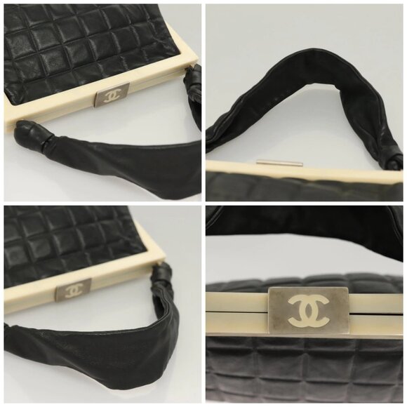 CHANEL Choco Bar Hand Bag Lamb Skin Black CC Auth 136265 - Picture 16 of 16